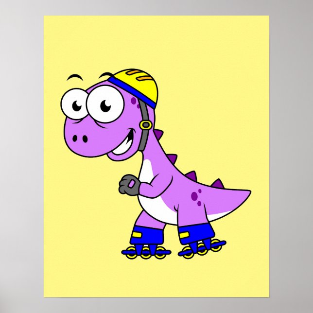 Poster Illustration D'Un Tyrannosaurus Rex De Patinage. (Devant)
