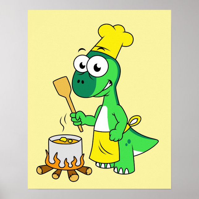 Poster Illustration D'Une Cuisine De Parasaurolophus Dino (Devant)