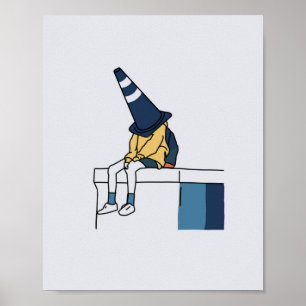 Poster Illustration d'une femme portant un cône de circul