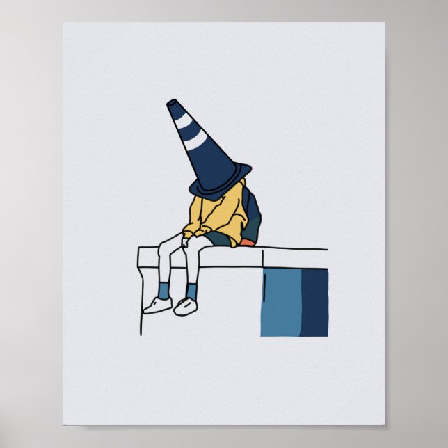 Poster Illustration d'une femme portant un cône de circul (Devant)