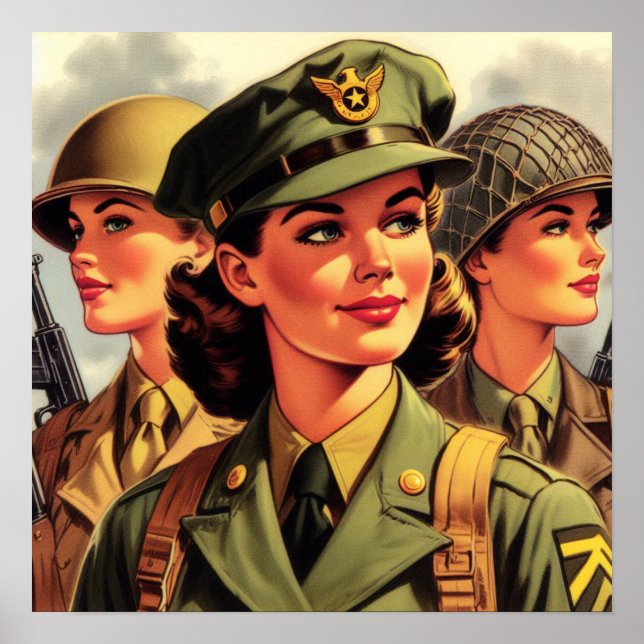 Poster Illustration d'une femme soldat vintage (Devant)