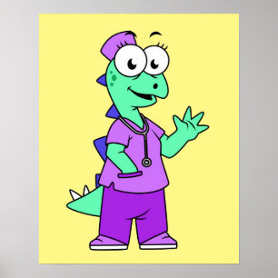 Poster Illustration D'Une Infirmière Stegosaurus.