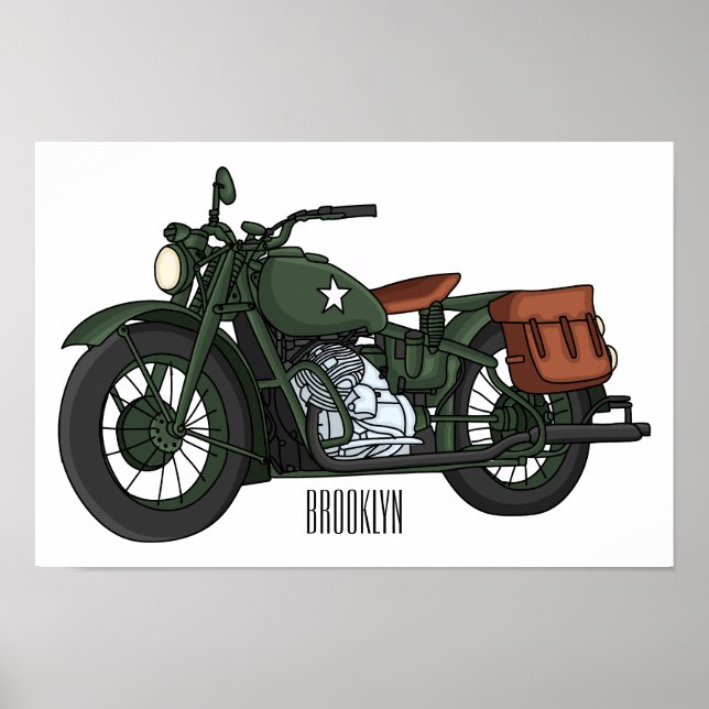 Poster Illustration d'une moto de croiseur militaire (Devant)