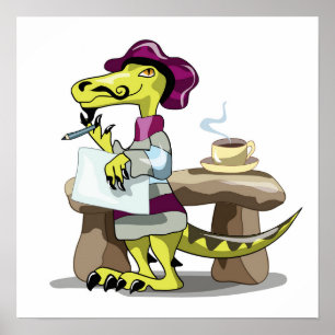 Poster Illustration D'Une Pensée De Poète Raptor Caricatu