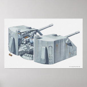 Poster Illustration d'une tourelle d'arme sur un navire d