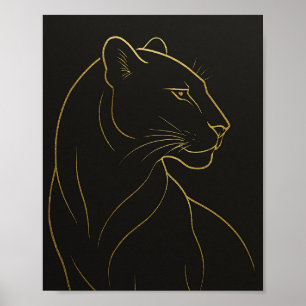 Poster Illustration élégante de lionne au trait d'or