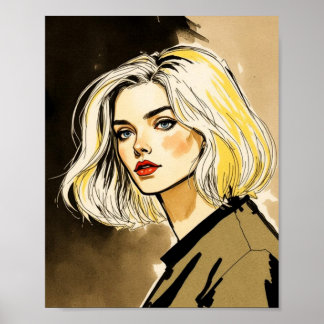 Poster Illustration élégante du portrait à blonde