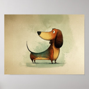 Poster Illustration fantaisiste de teckel mignon
