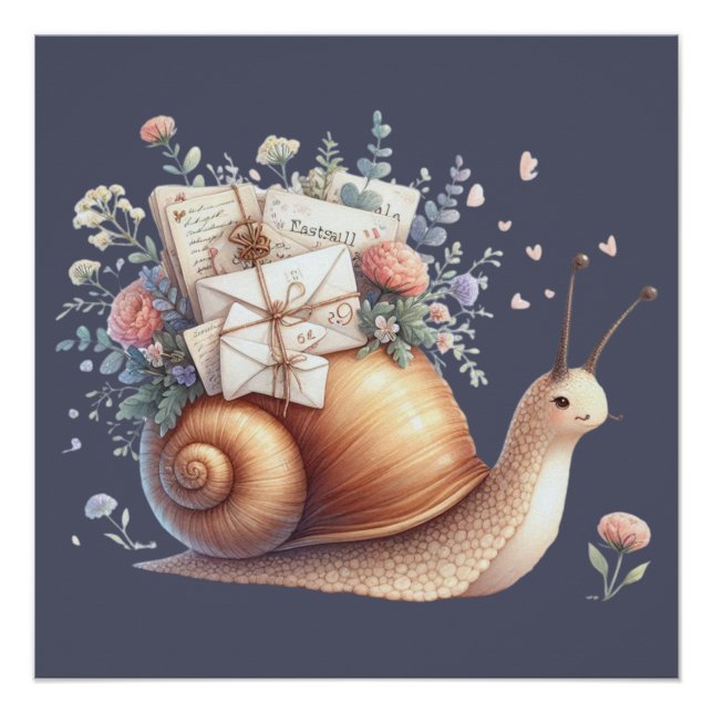 Poster Illustration Floral Pastel du mignon Snail Mail (Devant)