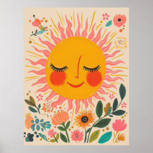 Poster Illustration florale bohème de soleil mignon jour