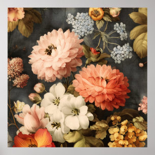 Poster Illustration florale vintage avec fleurs mélangées