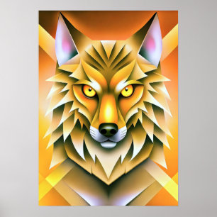 Poster Illustration géométrique du loup aux couleurs vive