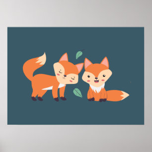 Poster Illustration graphique des renards orange mignons