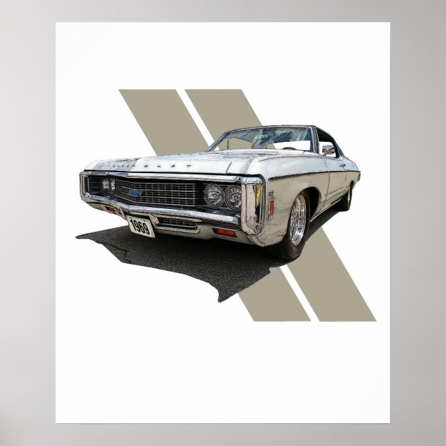 Poster Illustration graphique d'une Chevrolet argent 1969 (Devant)