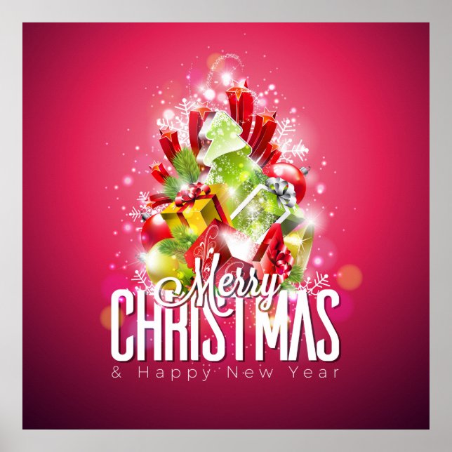 Poster Illustration graphique moderne de Noël rouge (Devant)