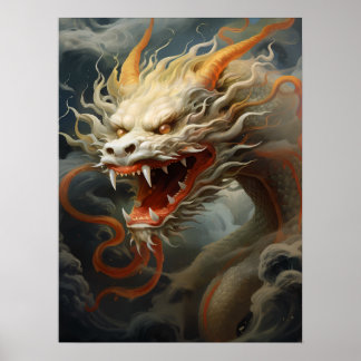 Poster Illustration majestueuse du dragon oriental Imprim