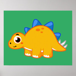 Poster Illustration Mignonne D'Un Stegosaurus.