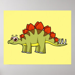 Poster Illustration Mignonne D'Un Stegosaurus Dinosaure.