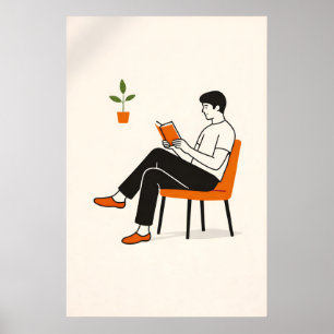Poster Illustration minimaliste de lecteur, livre moderne