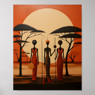 Poster Illustration minimaliste des filles africaines