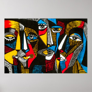 Poster Illustration moderne en style linocut. Colo surréa