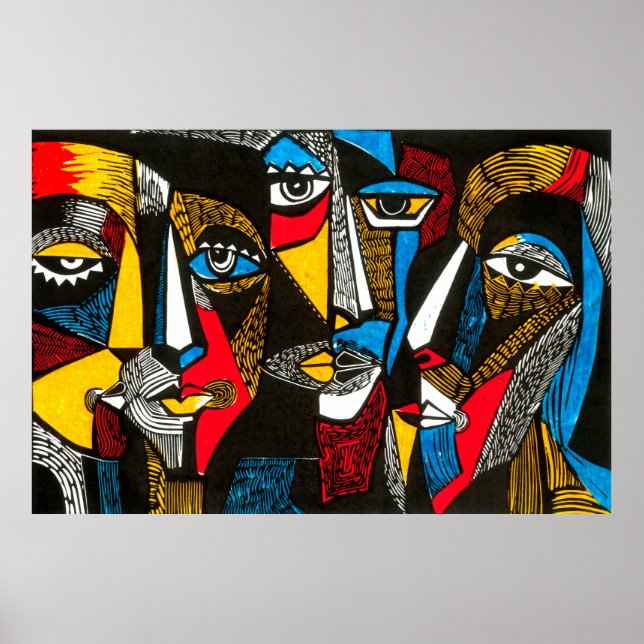 Poster Illustration moderne en style linocut. Colo surréa (Devant)