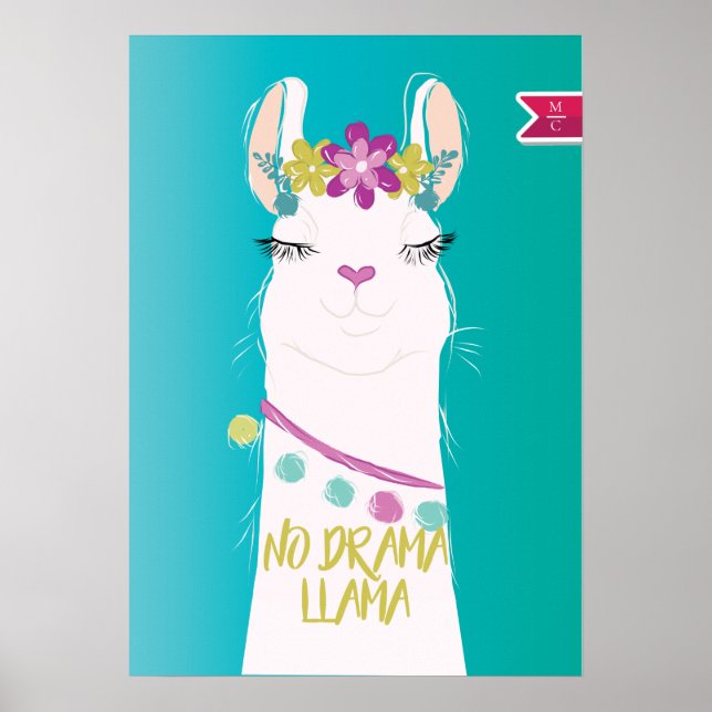 Poster Illustration No Drama Llama Monogramme (Devant)