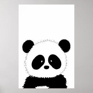 Poster Illustration Panda mignonne Minimaliste noir et bl