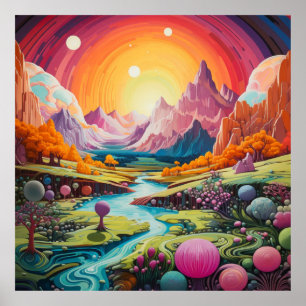 Poster Illustration Paysages psychédéliques