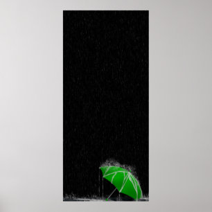 Poster Illustration Perdu Parapluie Vert en pluie