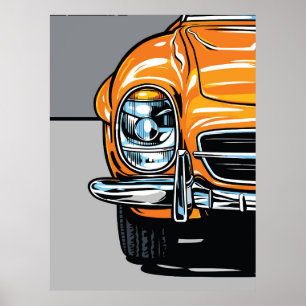 Poster Illustration Pop Art Avant d'une voiture de sport 
