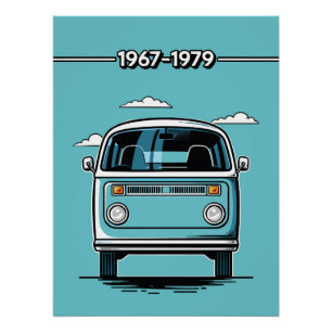 Poster Illustration Pop Art d'un van classique sarcelle r