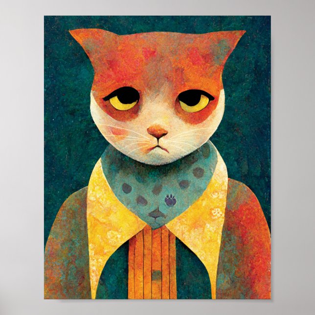 Poster Illustration Portrait D'Un Triste Chat Ginger (Devant)