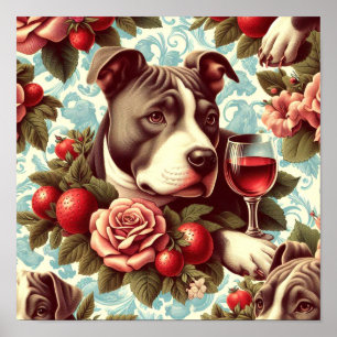 Poster Illustration Retro American Pit Bull Terrier