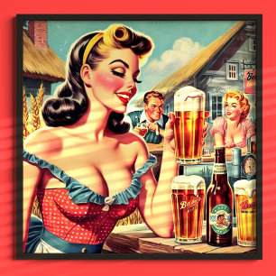 Poster Illustration Retro Beer Girl