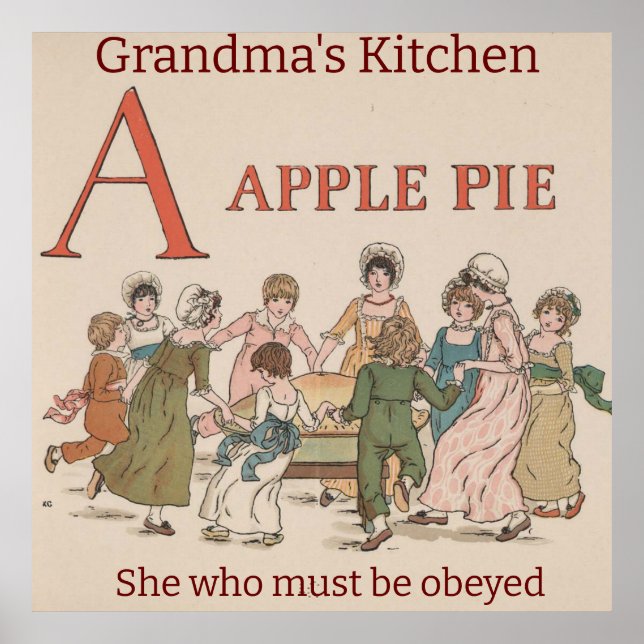 Poster Illustration Retro Childrens Pomme Pie. Modifiable (Devant)