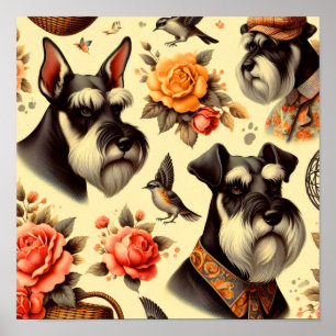 Poster Illustration Retro Cute Schnauzer