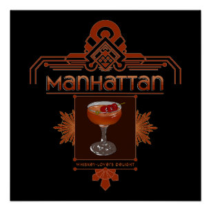 Poster Illustration rétro de cocktail Manhattan