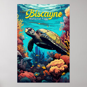 Poster Illustration Rétro de Tortue du Parc National de B