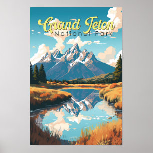 Poster Illustration rétro du parc national de Grand Teton