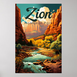 Poster Illustration Rétro du Parc National de Zion