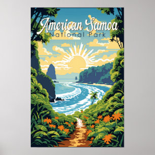 Poster Illustration rétro du parc national des Samoa amér