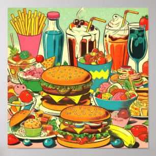 Poster Illustration Retro Food Comic