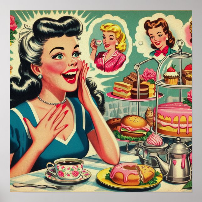 Poster Illustration Retro Food Cute Girl (Devant)