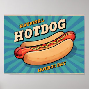 Poster Illustration Retro Hotdog pour la Journée national