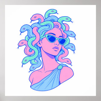 Poster Illustration Rétro‑Pop Méduse – Lunettes de soleil
