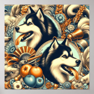 Poster Illustration Retro Siberian Husky