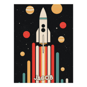 Poster Illustration Retro Space Rocket