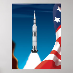 Poster Illustration Saturn cinq Space Rocket