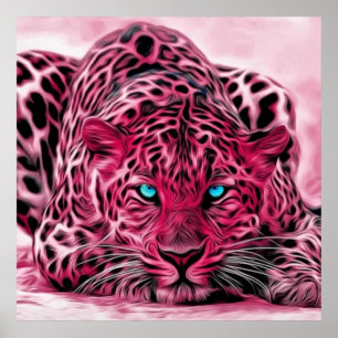 Poster Illustration sauvage du tigre rose teinté bleu